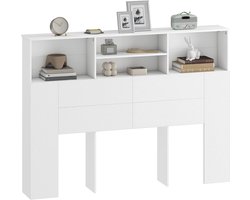 Vrijstaand hoofdbord met opbergruimte - bedaccessoire met 4 open vakken - 140 x 19 x 103 - 5 cm - wit