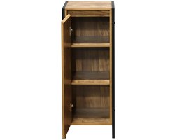 Vrijstaand kastje Mango-hout look PB plank met zwart metalen frame met deur en verstelbare planken multifunctioneel kastje woonkamer keuken 30x28x80cm