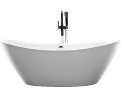 Vrijstaand ligbad Eems 180x87x55-65 cm glasvezelversterkt acryl wit met badwaste en overloop chroom (SHOWROOMMODEL)
