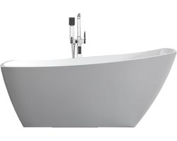 Vrijstaand ligbad Lech 170x79x59-72 cm glasvezelversterkt acryl wit met badwaste en overloop chroom (SHOWROOMMODEL)