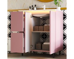 Vrijstaand roze badkamermeubel - Wastafelmeubel met LED radarsensor - Wastafelkast 76x47x89cm - Moderne onderkast - 76cm - Soft-close - Badkamer Roze