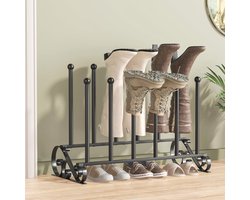 Vrijstaand schoenenrek van zwart metaal voor laarzen en schoenenopslag - Organiseer tot 6 paar buiten en binnen