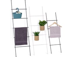 Vrijstaand vintage handdoekrek ladder wit - 150x40 cm - Stijlvol en ruimtebesparend