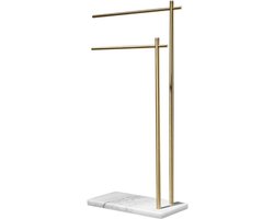 Vrijstaande 2-laags koperen handdoekstandaard met marmeren basis, Scandinavische handdoekhouder voor badkamer en wasruimte, stijlvol vrijstaand badhanddoekenrek (goud 50 x 20 x 88 cm)