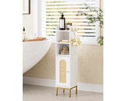 Vrijstaande badkamerkast rotan wit – hoge smalle kast met deur, stijlvol en praktisch