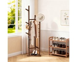 Vrijstaande Bamboe Kapstok met 8 Planken – Multifunctioneel Opbergrek – Stabiele Driehoekige Basis – 200 lbs Draagcapaciteit – Hal, Slaapkamer & Kantoor