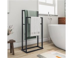 Vrijstaande Handdoekhouder - 2 Laags Organizer Voor Bad En Handdoeken - Badkamer Accessoire - Zwart