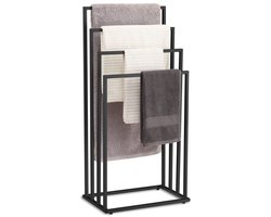 Vrijstaande Handdoekhouder 4 Niveaus – Stalen Handdoekrek Mat Zwart – Modern Design voor Badkamer of Wasruimte