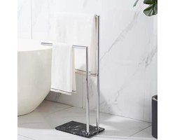 Vrijstaande handdoekhouder - Handdoekrek badkamer - Handdoeken drogen - Stabiele marmeren voet - 81 cm hoog - Zilver