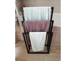 Vrijstaande handdoekhouder met 3 standaards - zwart - badkameraccessoires organizer - optimaal gebruik van ruimte - ShopVlot