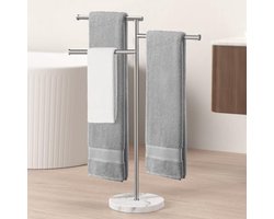 Vrijstaande handdoekhouder met draaibare armen - Badkamer handdoekenrek met marmeren basis en roestvrijstalen afwerking