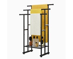 Vrijstaande handdoekhouder - multifunctioneel - zwart - staal - 102x67x31,5 cm