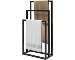 Vrijstaande handdoekhouder - staande handdoekdroger met 3 niveaus - handdoekhouder voor badkamer en handdoek - zwart