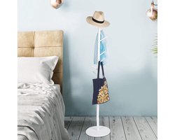 Vrijstaande houten kapstok met boomvorm | 8 haken | Afgeronde uiteinden | Ronde voet | Voor gang en kantoor | Kapstok voor kleding hoeden tassen woonkamer 30 kg(wit) .