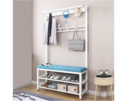 Vrijstaande industriële kapstok met schoenbankhaken en antislip voetkussen - slaapkamer hal woonkamer organizer - max. belasting 150 kg - wit - 80 x 33 x 170 cm kapschuur