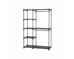 Vrijstaande Inklapbare Kledingkast 112 x 43 x 165 cm Zwart Metalen Frame Garderobe Slaapkamer Met Hangstang Open Opbergkast Stevig Duurzaam