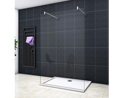 vrijstaande inloopdouche 60x200cm,profieloze douchescherm,10mm helder veiligdheidsglas nano easyclean antikalk