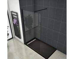 vrijstaande inloopdouche,50x200cm, zwart omlijst, 8mm transparant gehard veiligheidsglas nanometer, 140cm stabilisator