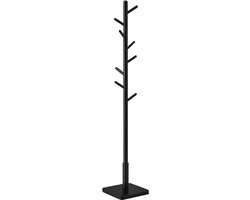 Vrijstaande kapstok 30x30x175 cm zwart met 8 haken stabiele vierkante voet ruimtebesparend verticaal ontwerp eenvoudig te monteren modern en minimalistisch design voor hal gang slaapkamer en kantoor