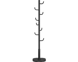 Vrijstaande kapstok 40 x 40 x 175,3 cm zwart met 8 haken met gebogen uiteinden elke haak draagt 5 kg stevige brede basis ruimtebesparend eenvoudig en snel te monteren geschikt voor hal slaapkamer en kantoor