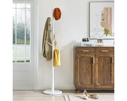 Vrijstaande kapstok - houten hal kapstok met 8 haken - wit - voor hal slaapkamer - WD-114 Kapstok