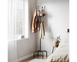 Vrijstaande kapstok – Metalen kleerhanger met 12 haken en 4 poten – Zwart