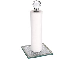 Vrijstaande- keukenpapierhouder- vierkante basis - papieren handdoekhouder - tissuerollenhouder - organizer - keukenpapier plastic wrap opberghouder - zilveren gebroken diamant glazen - aanrecht - zilver - vierkant model