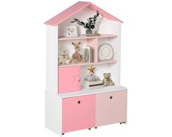 Vrijstaande Kinderkast voor Meisjes - Roze Boekenkast met 4 Vakken - Opbergunit 80 x 34 x 130 cm