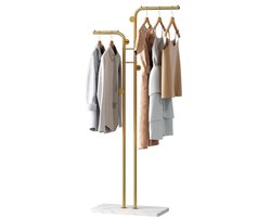 Vrijstaande metalen kapstok met 5 haken voor kast, slaapkamer, entree en woonkamer - Goud