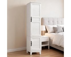 Vrijstaande rustieke houten kledingkast – 2 deuren – 72" hoge opbergkast voor de slaapkamer – kledingstang – 18 verstelbare planken – smalle indeling voor kleding – wit