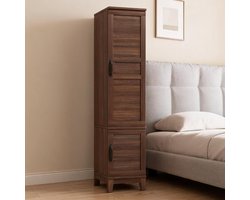 Vrijstaande rustieke houten kledingkast – 2 deuren – 72" hoge opbergkast voor de slaapkamer – kledingstang – 18 verstelbare planken – smalle indeling voor kleding – bruin