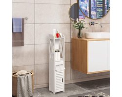 Vrijstaande Smalle Badkamervloerkast - Opbergkast Weefselopbergrek voor wasruimte woonkamer keuken - Wit 80 x 155 x 15 cm badkamerkasten hoog