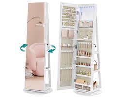 Vrijstaande spiegelkast met LED-verlichting en opbergorganizer voor sieraden en make-up