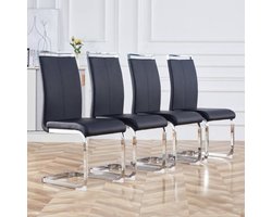 Vrijstaande stoel, verchroomd metalen frame, draagvermogen tot 120 kg, zacht gestoffeerd met kunstleren bekleding, zwart (set van 4)