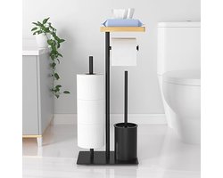 Vrijstaande toiletpapierhouder met toiletborstel en dienblad - 4-in-1 set voor moderne badkamers