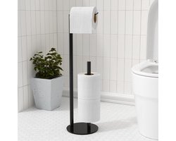 Vrijstaande toiletpapierhouder - zwart roestvrij staal - voor 3 papierrollen