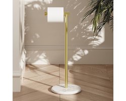 Vrijstaande Toiletrolhouder in Natuurlijk Marmer met Geborsteld Goud