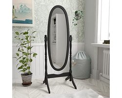 Vrijstaande Volledige Lengte Dressing Spiegel met Verstelbaar Houten Frame - Zwart