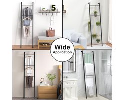 Vrijstaande zwart metalen dekenladder - decoratieve ladder voor handdoeken en dekens met 4 niveaus