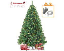 【Vroege Kerstdeals】Sinaopus Kunstkerstboom 215 cm - Klassiek Kerstden - Met verlichting (Gratis lichtsnoer) – 1100 takken – PVC milieuvriendelijk materiaal – Metalen standaard – Snel opzetten – Opvouwbare takken – Groene kerstboom