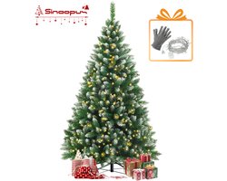【Vroege Kerstdeals】Sinaopus Kunstkerstboom 215 cm – Met sneeuw – Met verlichting (Gratis lichtsnoer) – 1280 takken – PVC milieuvriendelijk materiaal – Metalen standaard – Snel opzetten – Opvouwbare takken – Groene kerstboom met besneeuwde top