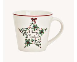 Vrolijk kerstmok met steer wit, (B/H/D) 13x9x9cm 340ml