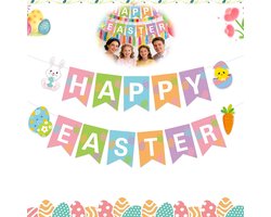 Vrolijk Pasen Banner - Decoratieve Vlaggen - Paasfeest Decoraties - Paasfeestvlaggen - Paashaas slinger - Kleurrijke konijnen feest banners - Lentefeestbanners - Meerkleurig - Met Konijn, Ei, Kuiken en Wortel symbolen