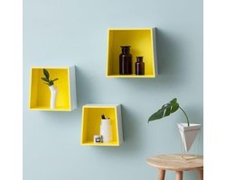 Vrolijke Gele Drie Kastenset, Afmetingen S: L24xB16xH24 / M: L27xB18xH27 / L: L30xB20xH30 cm