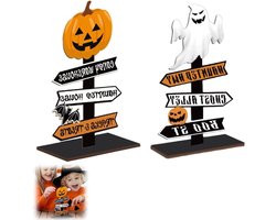 Vrolijke houten tafeldecoratie voor Halloween, 2 stuks met pompoen design, perfect voor kinderfeestjes en knutselwerk, feestelijke tafelversiering voor thuis en evenementen