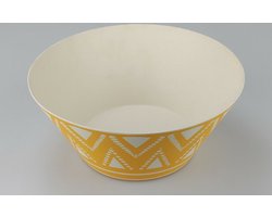 Vrolijke Zomer Kom XL - Geel / Wit - Melamine - Ø 24.5 x 12 cm - Rond - Grote kom ideaal voor Salades / Picknick / Tuin / Thuis / Bowl