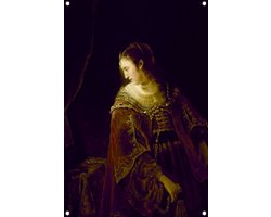 Vrouw aan haar kaptafel - Ferdinand Bol poster - Vrouw tuinposter - Tuinposter Portret - Posters buiten - Poster tuin - Muurdecoratie tuinposter 40x60 cm