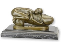Vrouw en Fallus - Bronzen Beeld - Naakte Dame - Erotisch Sculptuur - Kunst Decoratie - 24x14x12