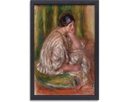 Vrouw in oosterse klederdracht - Pierre-Auguste Renoir wanddecoratie - Vrouw portret - Schilderijen canvas Portret - Schilderijen op canvas industrieel - Canvas met baklijst schilderijen woonkamer - Slaapkamer muurdecoratie - 75x100 cm