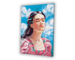 Vrouw in vredige wolkenlucht - Vrede portret - Canvas schilderijen vrouw - Impressionisme - Landelijk schilderij - Woonkamer accessoires - canvas 75x100 cm